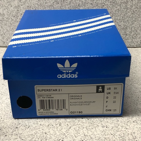 ADIDAS ORIGINALS SUPERSTAR G21190 Kids size 6 sneakers shoes White Purple W/Box - Picture 9 of 9
